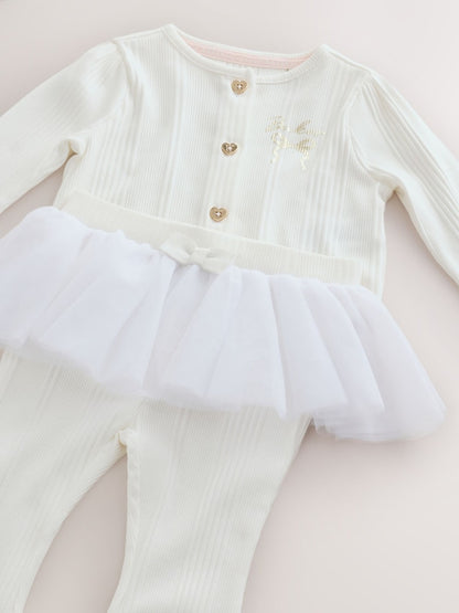 Baker by Ted Baker Cream 2 Piece Mesh Tutu Top &amp; Flare Leggings Set