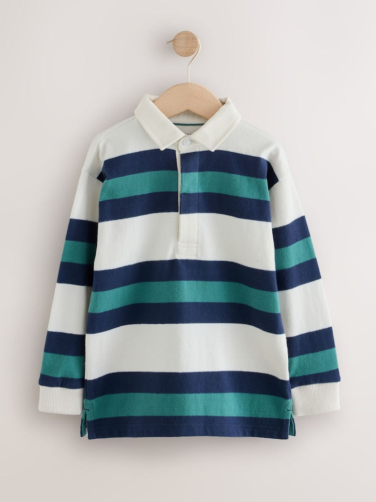 Green/Ecru Stripe Rugby Polo Shirt (3-16yrs) - Size 3 Years (98cm) - Green/Ecru Stripe