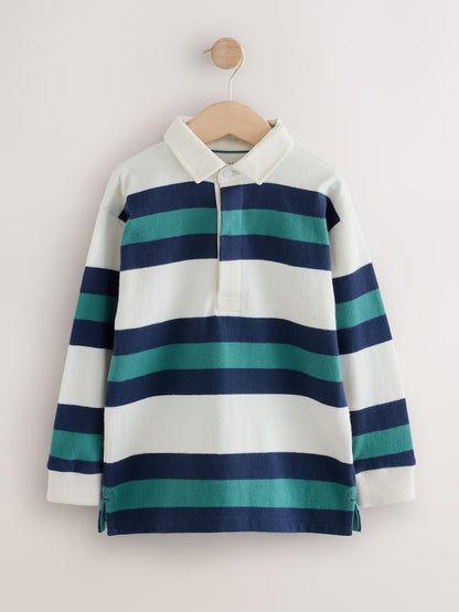 Green/Ecru Stripe Rugby Polo Shirt (3-16yrs) - Size 3 Years (98cm) - Green/Ecru Stripe