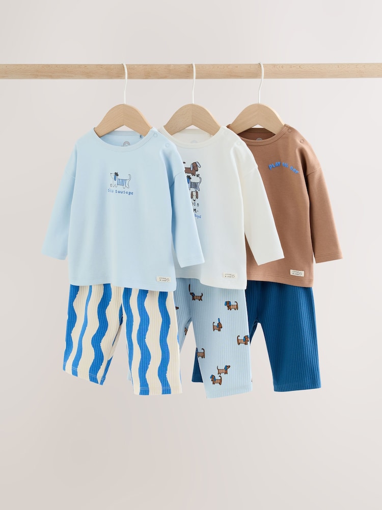Blue Dog Print Baby Top and Wide Leg Leggings Set 6 Piece (0mths-2yrs) - Blue Dog Print / Up to 1 Month (50-56cm)