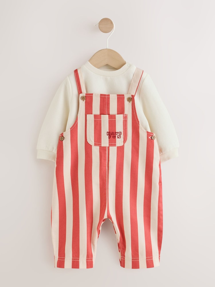 Red Baby Twill Dungarees and Bodysuit Set (0mths-2yrs) - Red / 12 - 18 Months (80 - 86cm)