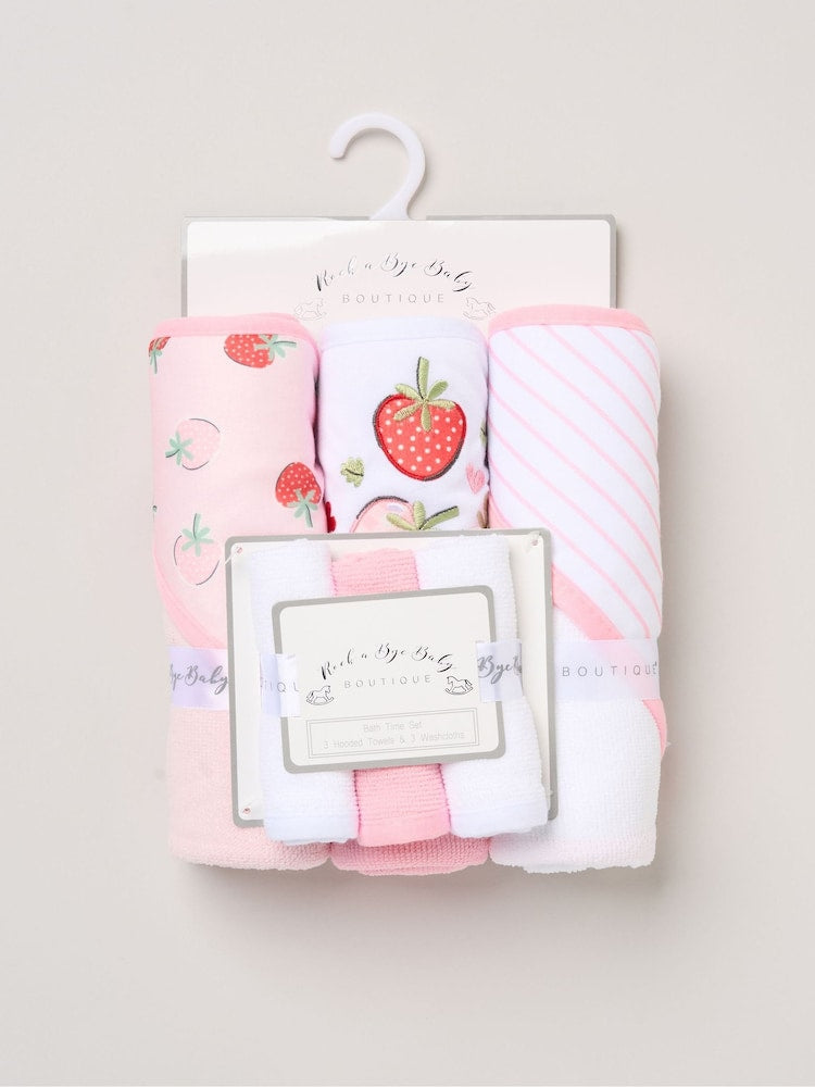 Rock-A-Bye Baby Boutique Pink Hooded Towels And Wash Cloth Set 3 Pack - Size One