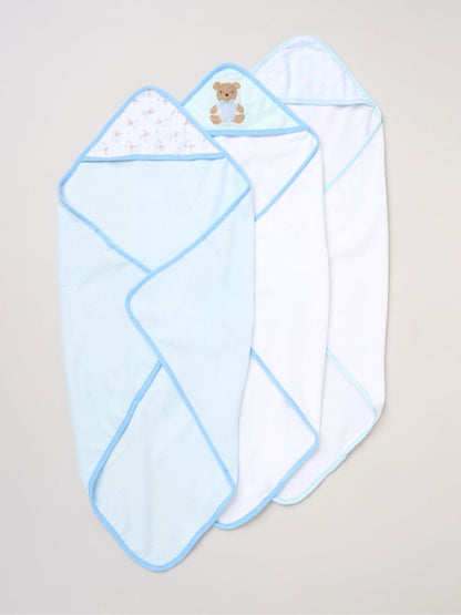 Rock-A-Bye Baby Boutique Hooded Blue Towels and Wash Cloth Set 3 Pack - Size One