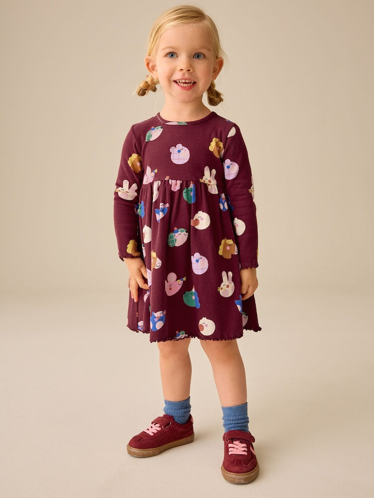 Navy Long Sleeve Ribbed Dress (3mths-7yrs) - Navy Long Sleeve Ribbed / 12-18 Months (80-86cm)
