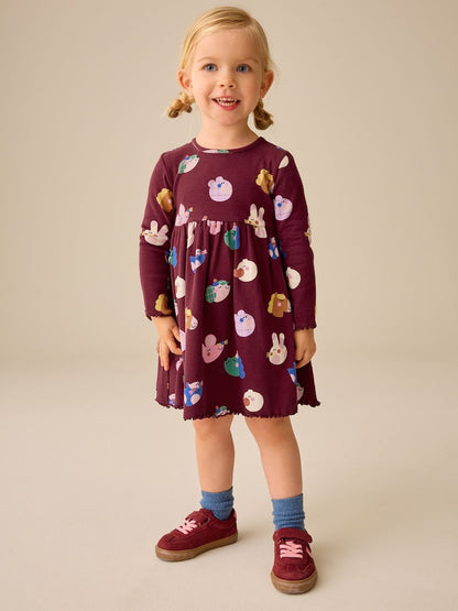 Navy Long Sleeve Ribbed Dress (3mths-7yrs) - Navy Long Sleeve Ribbed / 12-18 Months (80-86cm)