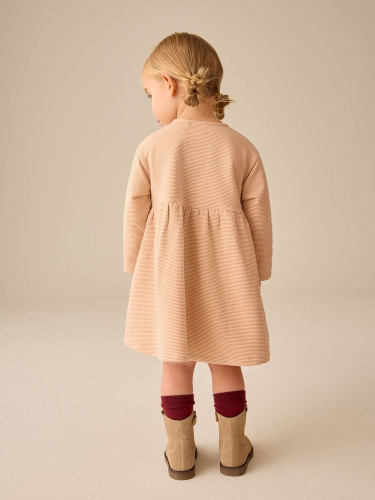 Ecru Emboidered Swan Long Sleeve Dress (3mths-7yrs)