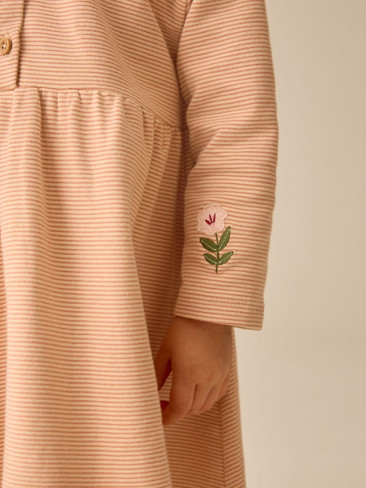 Ecru Emboidered Swan Long Sleeve Dress (3mths-7yrs)