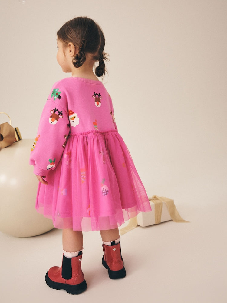Bright Pink Christmas Long Sleeve Sweat Mesh