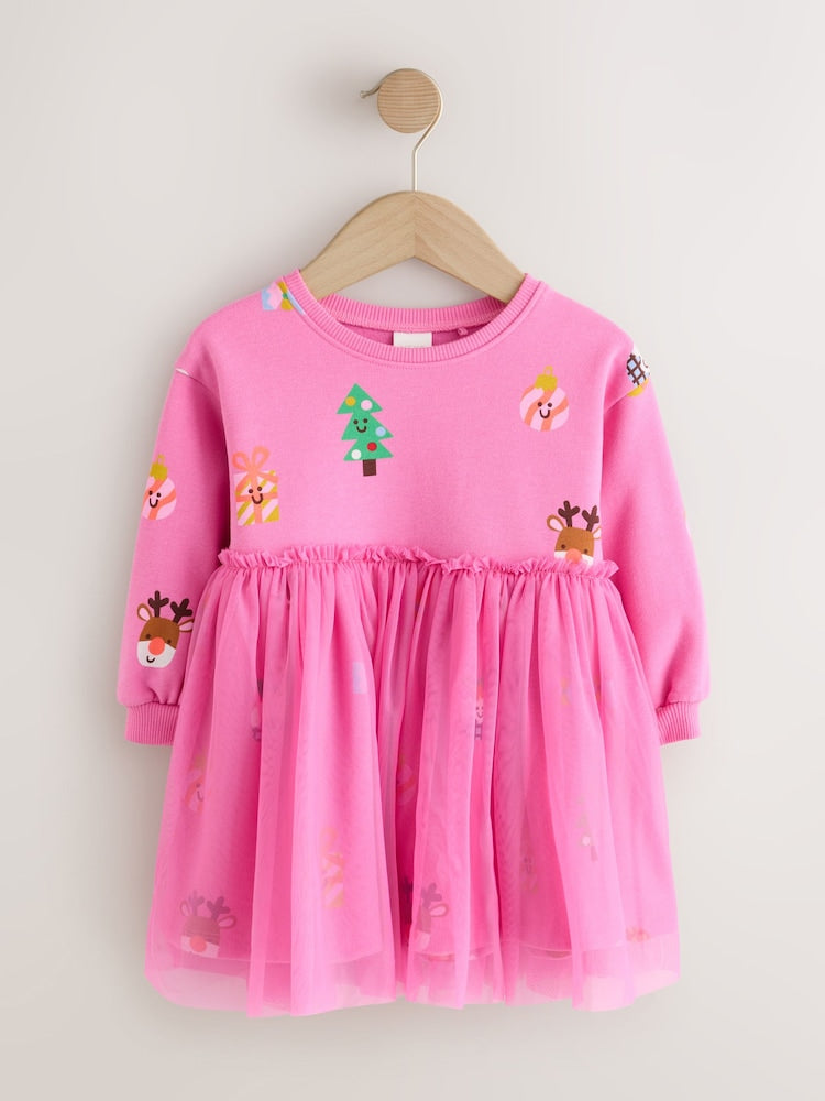 Bright Pink Christmas Long Sleeve Sweat Mesh