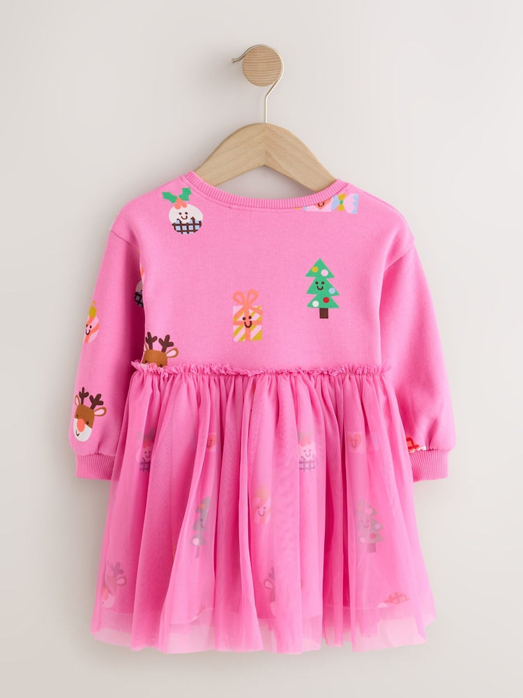 Bright Pink Christmas Long Sleeve Sweat Mesh