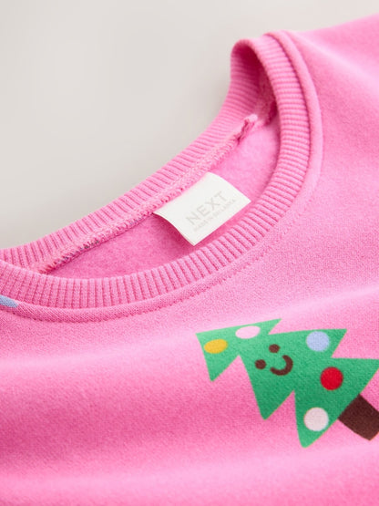 Bright Pink Christmas Long Sleeve Sweat Mesh