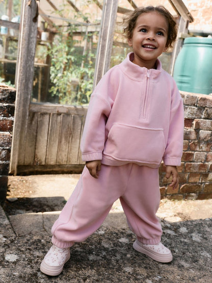 Pale Pink Fleece Half Zip Top and Barrel Trousers Set (3mths-7yrs) - Pale Pink / 12 - 18 Months (80 - 86cm)