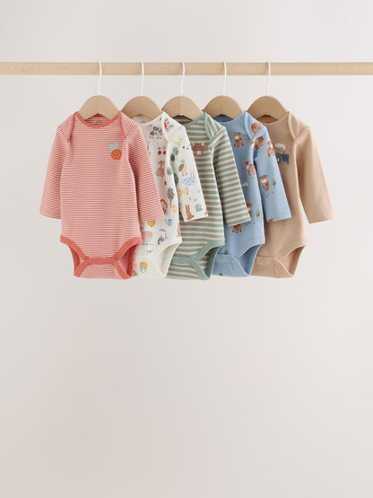 Neutral Hamish Long Sleeve Bodysuits 5 Pack