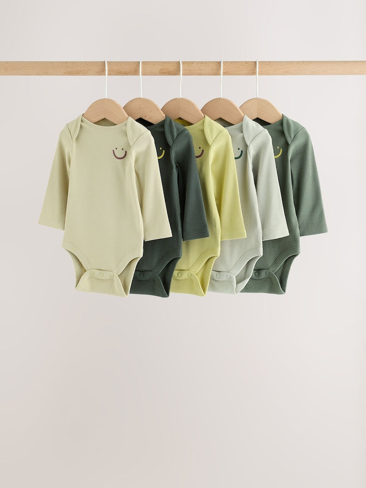 Green Long Sleeve Bodysuits 5 Pack - Green / 12 - 18 Months (80 - 86cm)