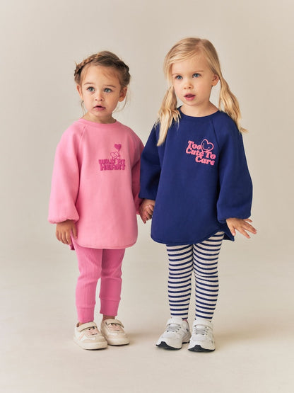 Navy/Pink Sweatshirt and Leggings Set 2 Pack (3mths-7yrs) - Navy/Pink Sweatshirt and / 12-18 Months (80-86cm)