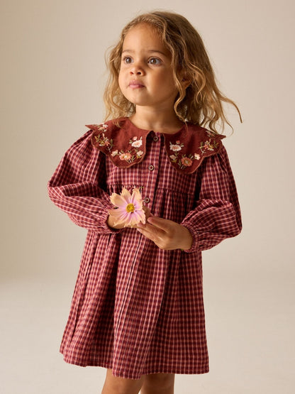 Chocolate Brown Cord Collar Check Long Sleeve