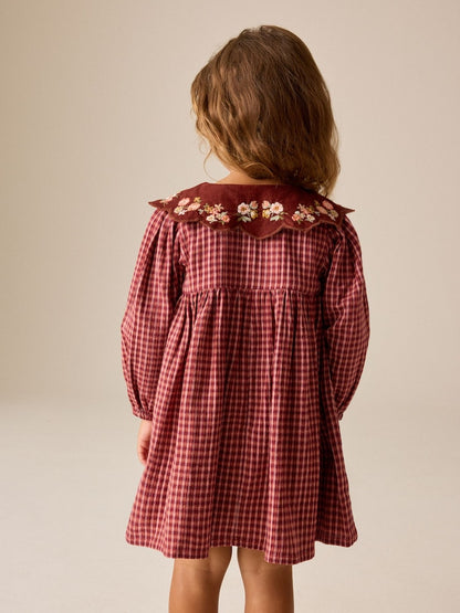 Chocolate Brown Cord Collar Check Long Sleeve