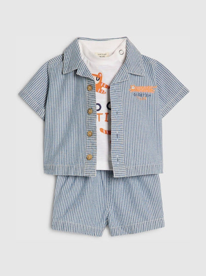 River Island Blue Tiger Stripe Abbie Rosie Shirt &amp; Shorts Set 3 Piece