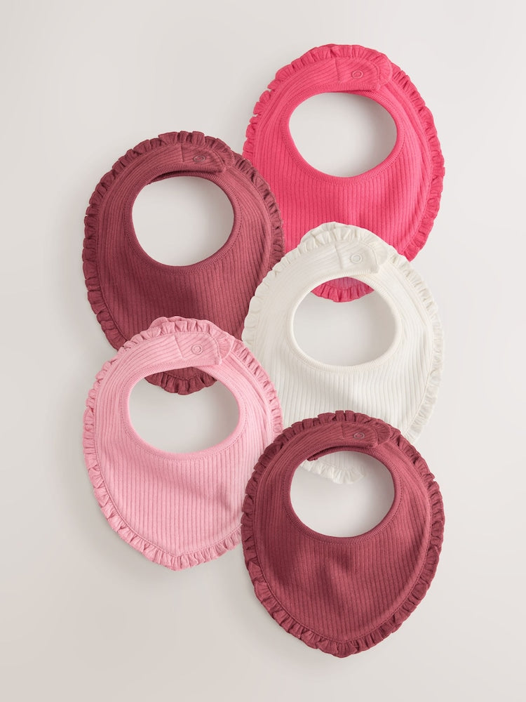 Red/Pink Baby Dribble Bibs 5 Pack - Red/Pink / Up to 1 Month (50-56cm)