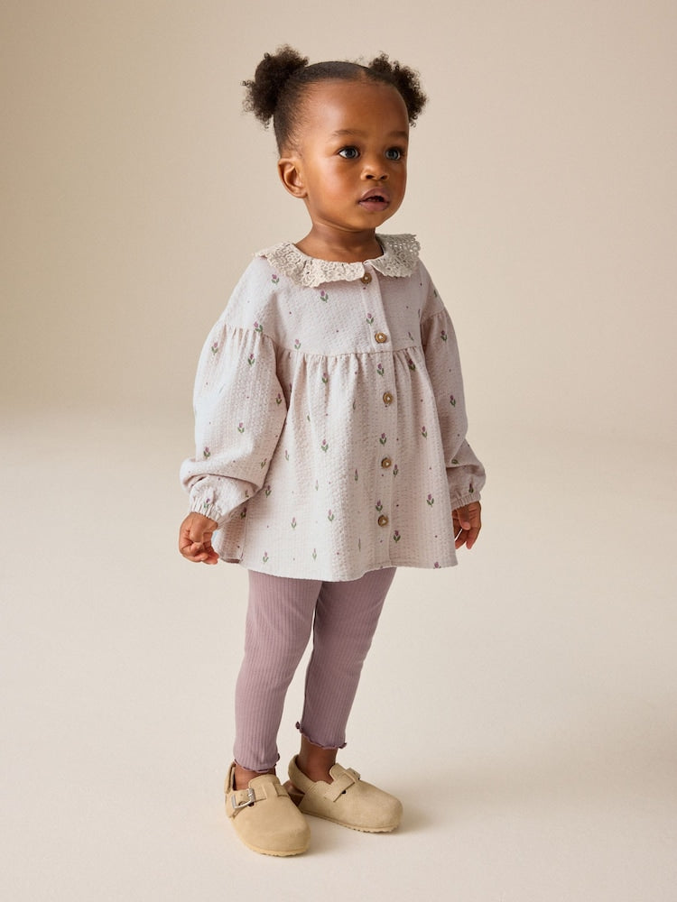 Cream Long Sleeve Blouse and Leggings Set (3mths-7yrs) - Cream / 12 - 18 Months (80 - 86cm)