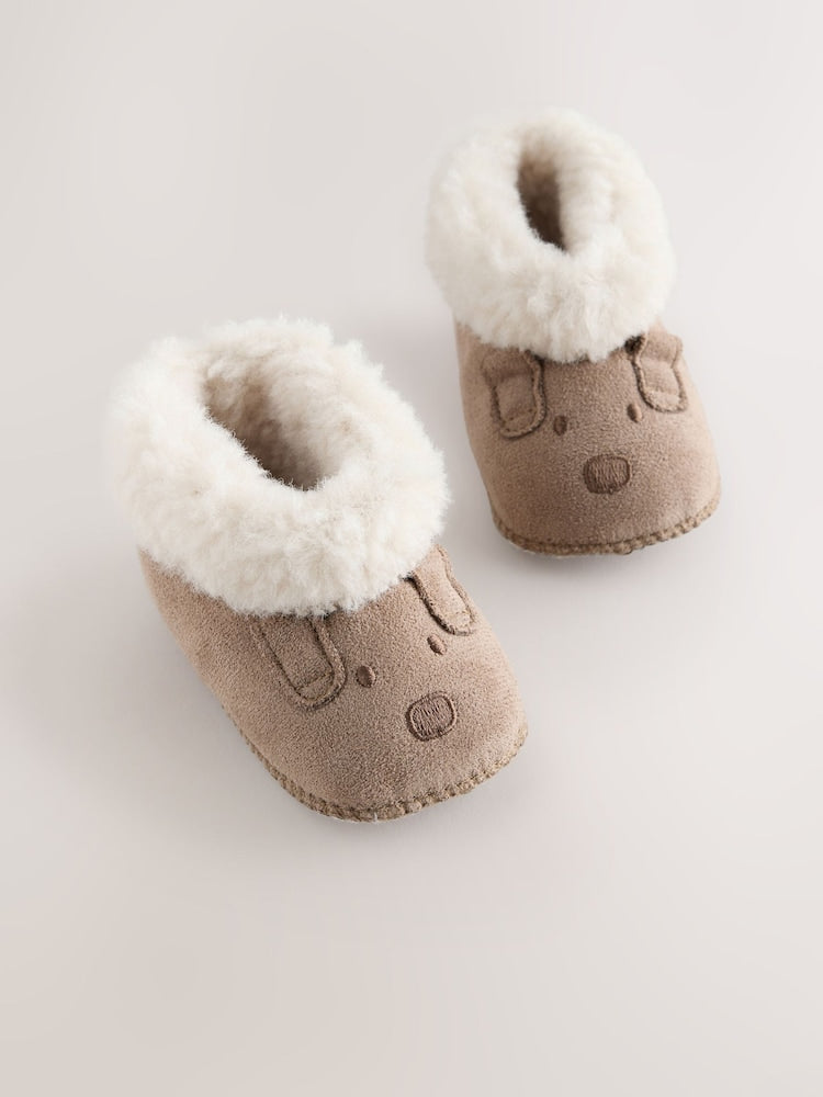 Brown Dog Pull On Baby Slippers (0-2mths) - Brown Dog / Up To 3 Months (50 - 62cm)