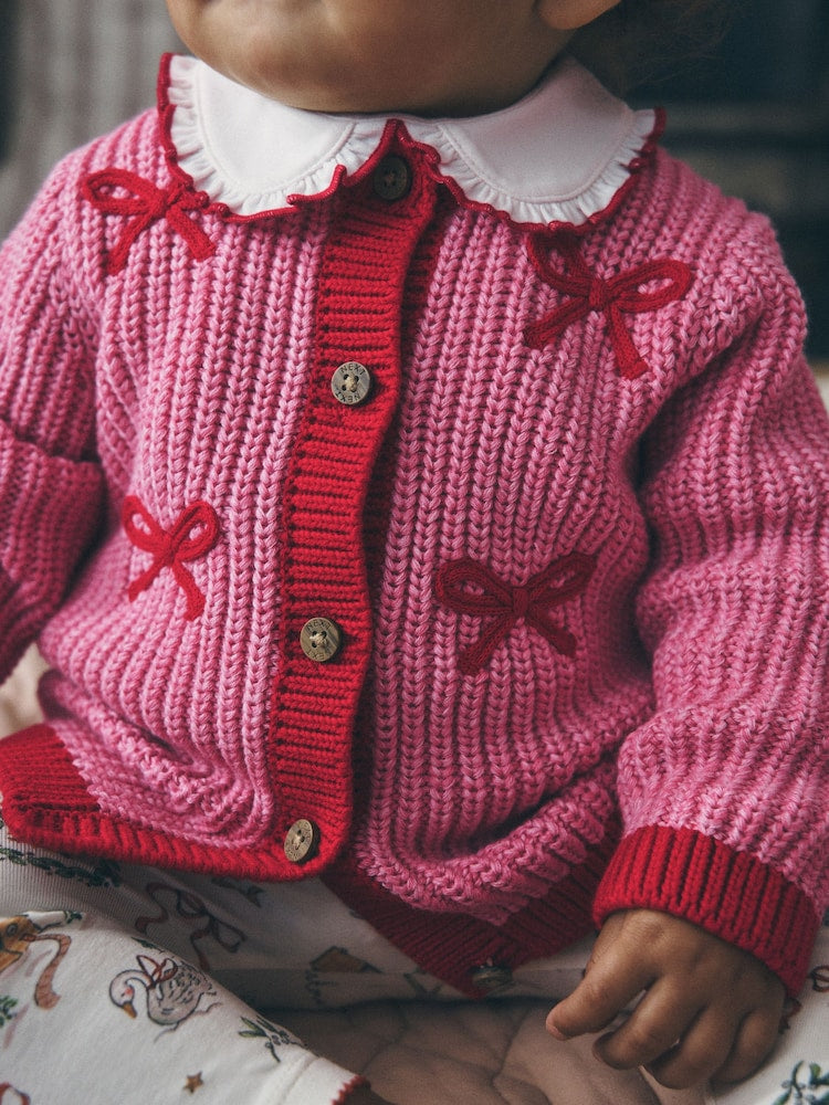 Pink and Red My First Christmas Baby Cardigan (0-18mths)