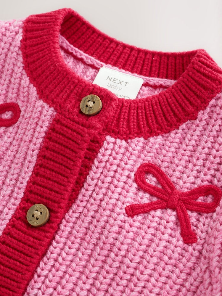 Pink and Red My First Christmas Baby Cardigan (0-18mths)