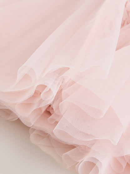 Baker by Ted Baker Pink 3D Textured Floral Mesh Godet Dress