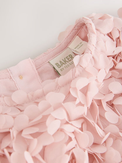 Baker by Ted Baker Pink 3D Textured Floral Mesh Godet Dress