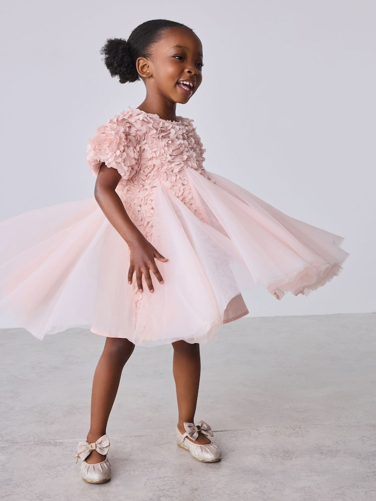 Baker by Ted Baker Pink 3D Textured Floral Mesh Godet Dress
