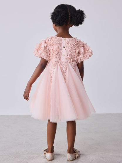 Baker by Ted Baker Pink 3D Textured Floral Mesh Godet Dress
