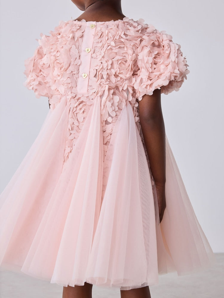 Baker by Ted Baker Pink 3D Textured Floral Mesh Godet Dress