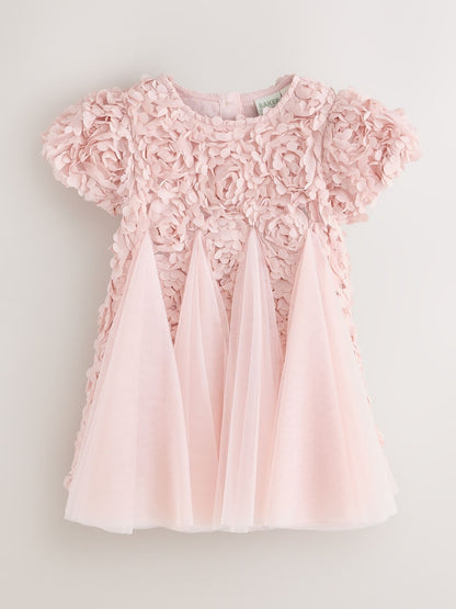 Baker by Ted Baker Pink 3D Textured Floral Mesh Godet Dress