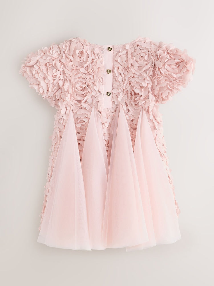 Baker by Ted Baker Pink 3D Textured Floral Mesh Godet Dress
