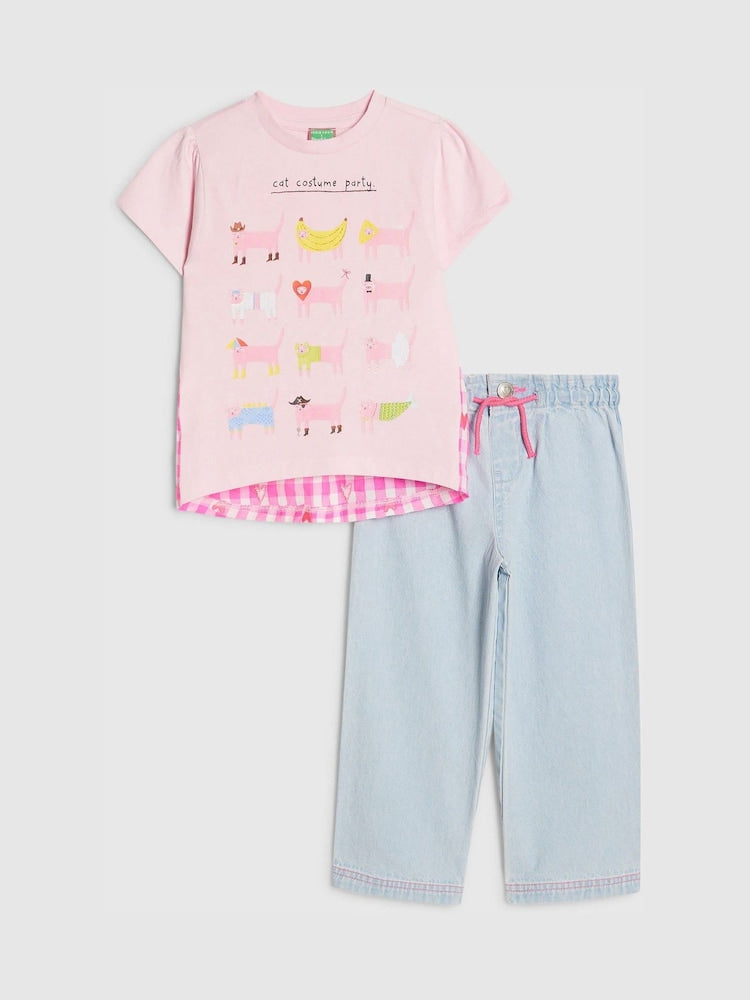 River Island Pink Abbie Rosie Cat Top &amp; Pull On Joggers Set - Size 12-18 Months (80-86cm) - River Island Pink Abbie Rosie Cat