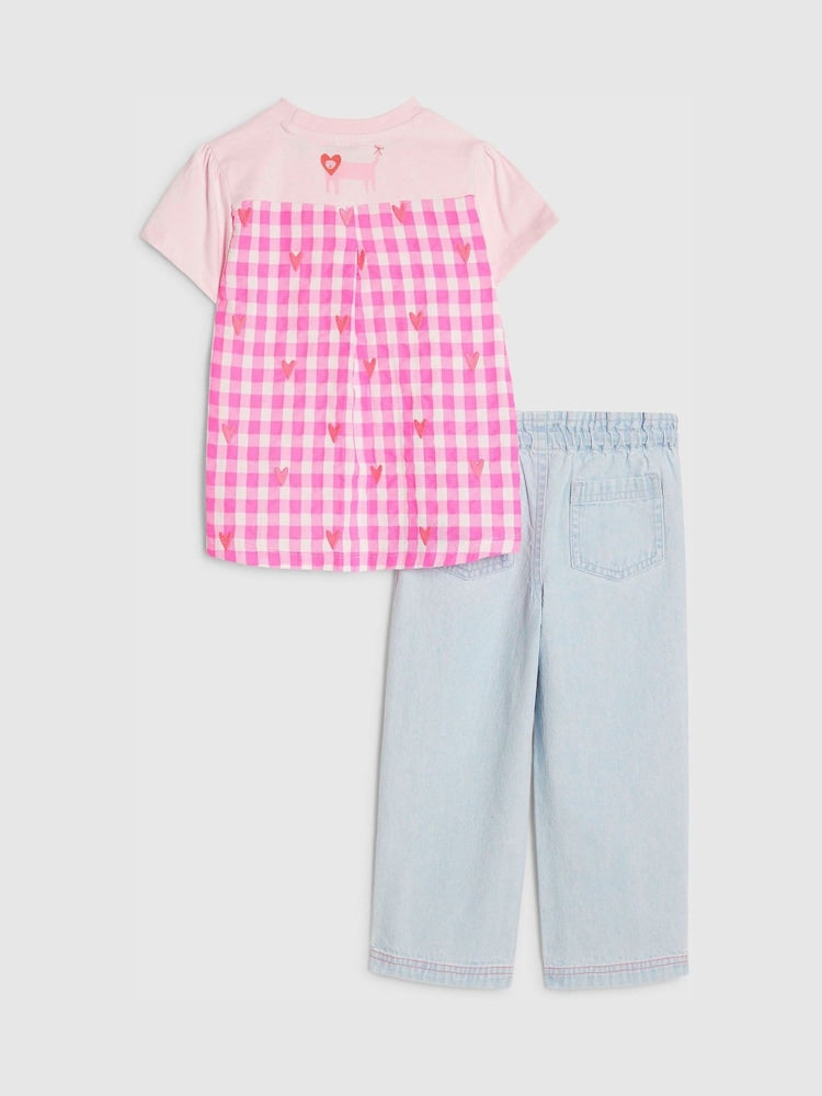River Island Pink Abbie Rosie Cat Top &amp; Pull On Joggers Set - Size 12-18 Months (80-86cm)