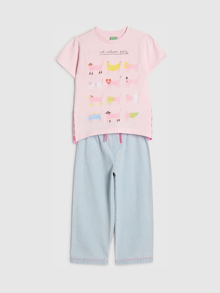 River Island Pink Abbie Rosie Cat Top &amp; Pull On Joggers Set - Size 12-18 Months (80-86cm)