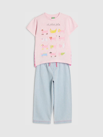 River Island Pink Abbie Rosie Cat Top &amp; Pull On Joggers Set - Size 12-18 Months (80-86cm)