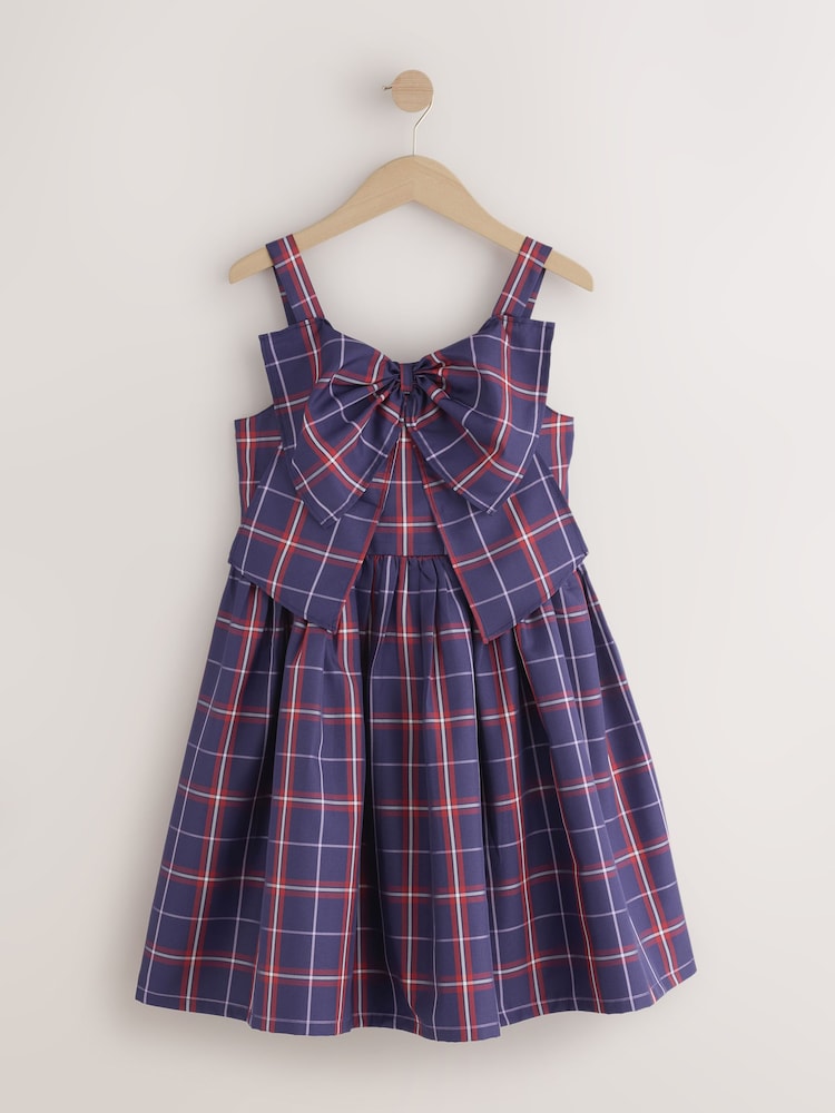 Blue/Red Check Bow Front Occasion Dress (6-16yrs) - Size 6 Years (116cm) - Blue/Red Check Bow Front Occasion