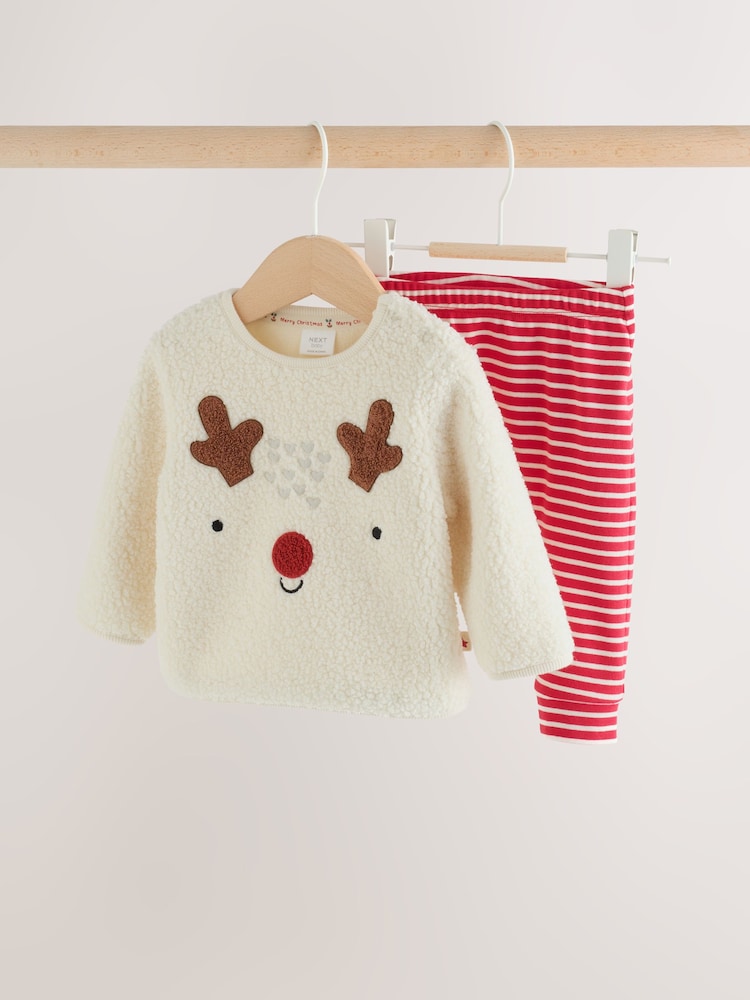 Neutral Reindeer Baby Fleece Top and Leggings Set (0mths-2yrs) - Neutral Reindeer / 12 - 18 Months (80 - 86cm)