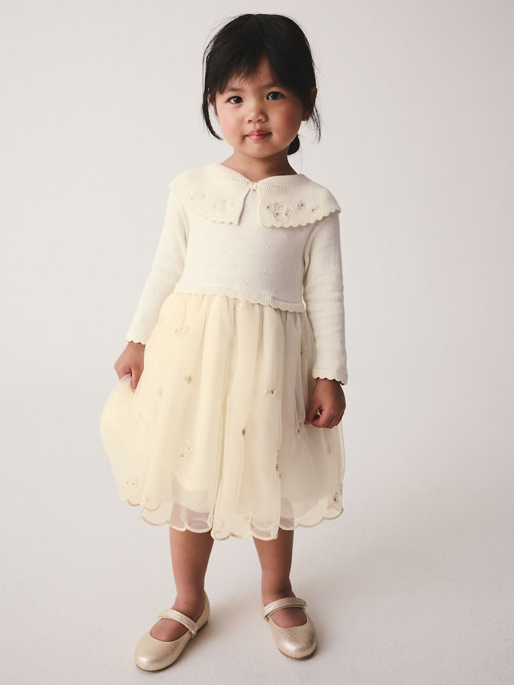 Ecru Occasion Bow Collar Dress (3mths-10yrs)
