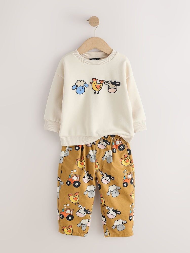 Farm Tan Brown Long Sleeve Top and Trousers Set (3mths-7yrs)