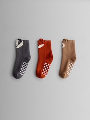 JoJo Maman Bébé Animal Print 3-Pack Woodland Extra Thick Socks - Size Up To 6 Months (50 - 68cm)