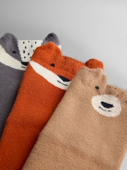 JoJo Maman Bébé Animal Print 3-Pack Woodland Extra Thick Socks - Size Up To 6 Months (50 - 68cm)