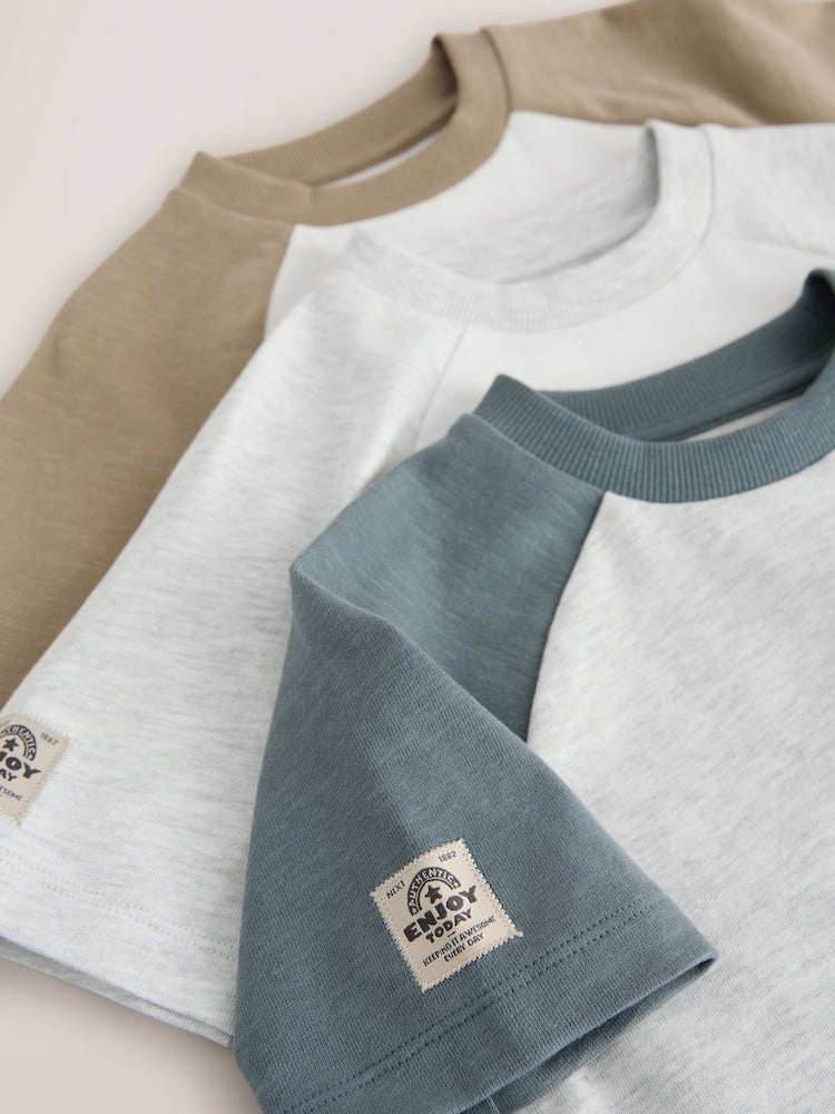 Grey Long Sleeve Raglan T-Shirts 3 Pack (3mths-7yrs)
