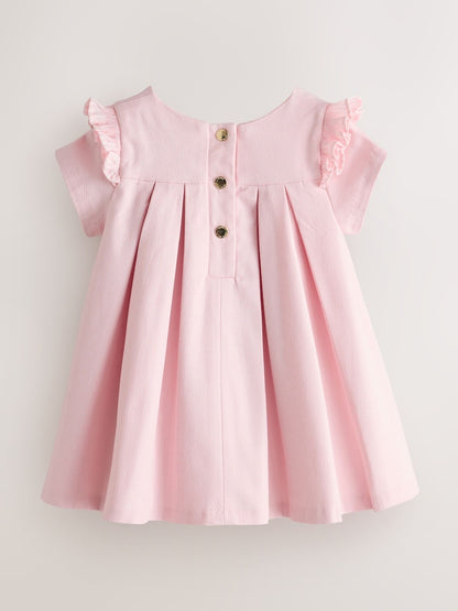 Baker by Ted Baker Pink Pique Pleated Woven Bow Detail Dress