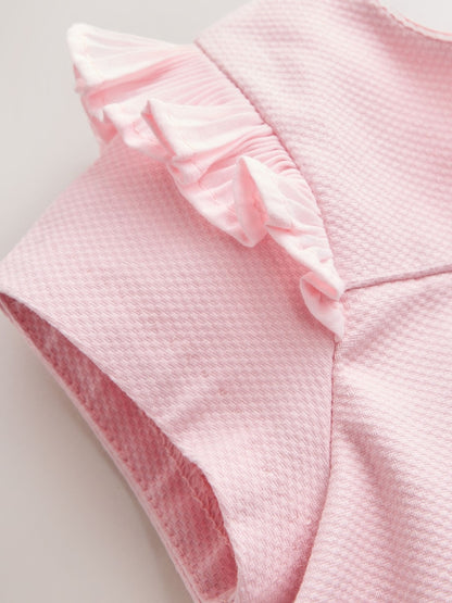 Baker by Ted Baker Pink Pique Pleated Woven Bow Detail Dress