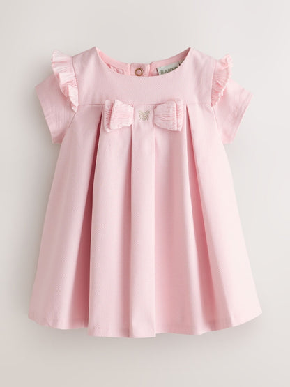 Baker by Ted Baker Pink Pique Pleated Woven Bow Detail Dress