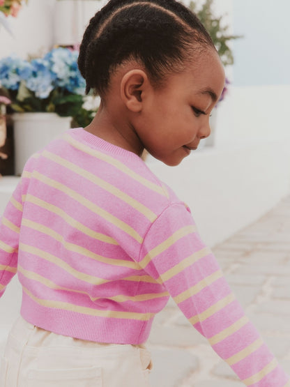 Pink and Yellow stripe Cardigan (3mths-10yrs) - Size 3-6 Months (62-68cm)