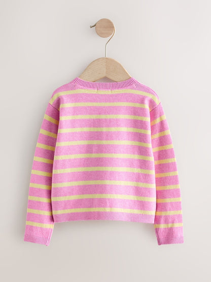 Pink and Yellow stripe Cardigan (3mths-10yrs) - Size 3-6 Months (62-68cm)